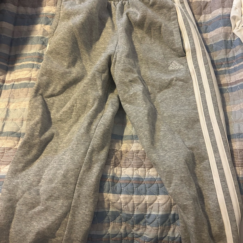 Adidas Gray Sweatpants with Three-Stripe Design